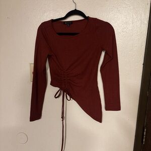 BKE Burgundy Ruched Long Sleeve Top